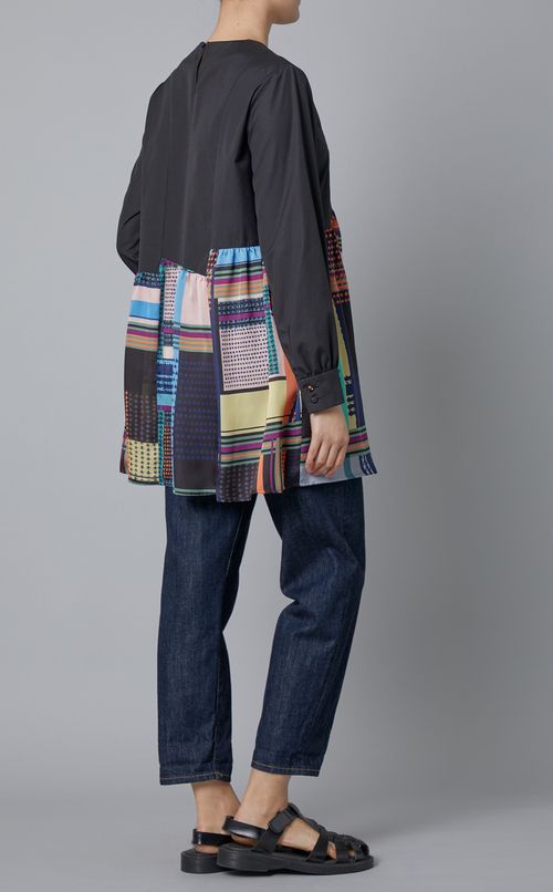 チェックスタープリントブラウス