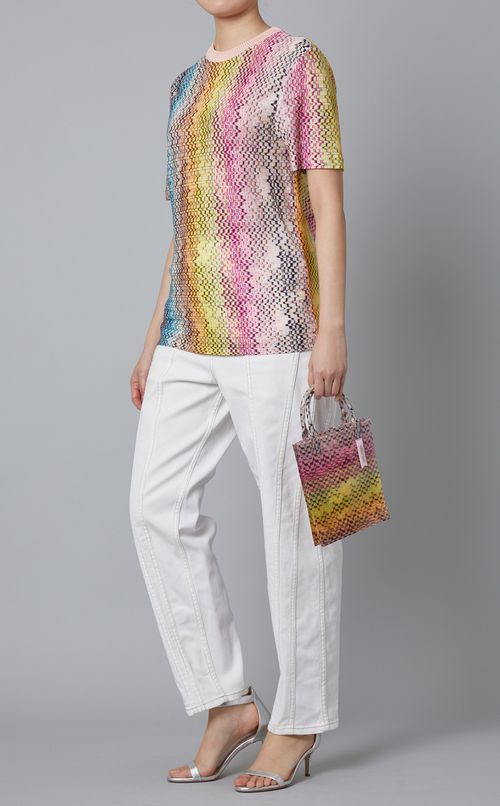 ジャガードクルーネック半袖トップス