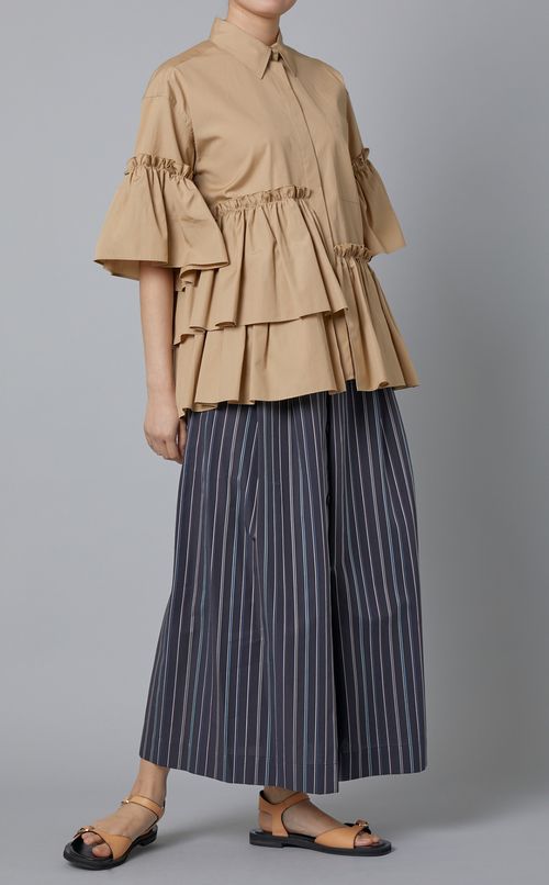 マルチストライプギャザーロングスカート