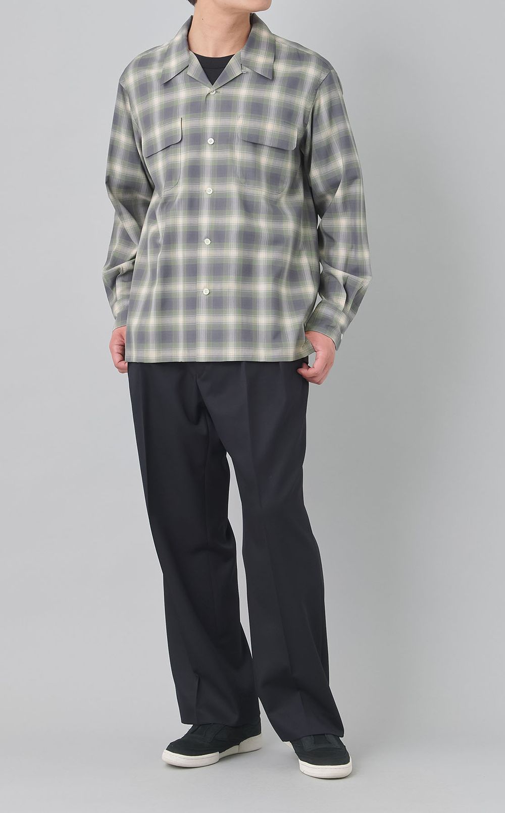 オンブレチェックオープンカラーシャツ