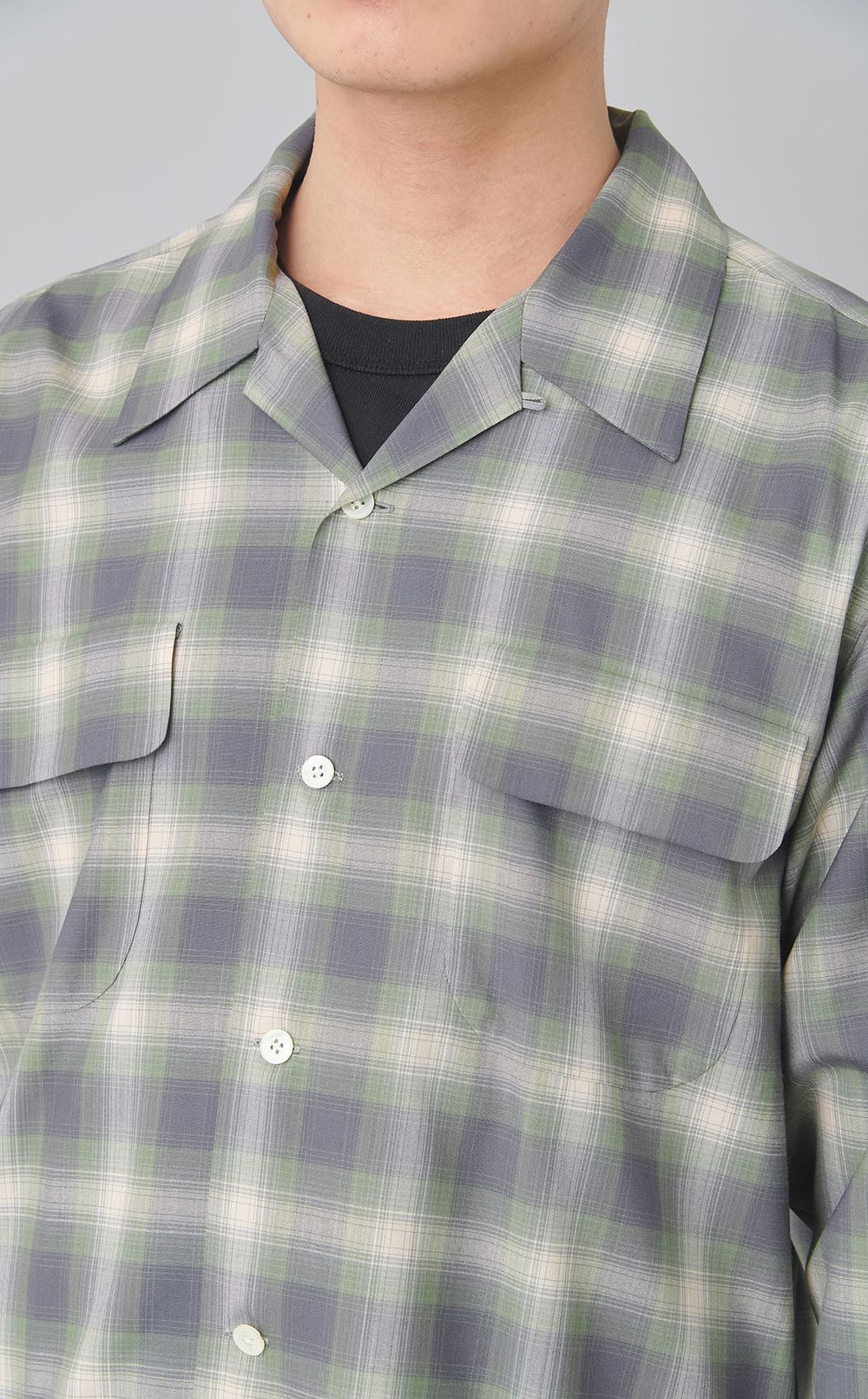 オンブレチェックオープンカラーシャツ