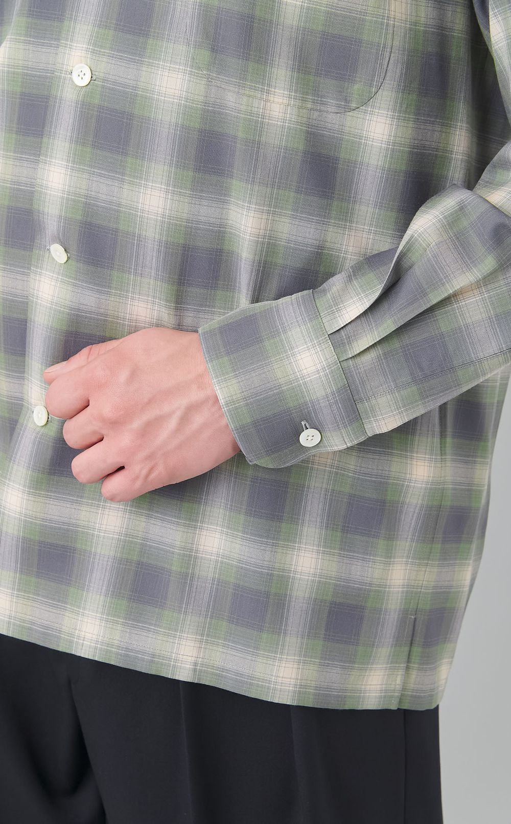 オンブレチェックオープンカラーシャツ