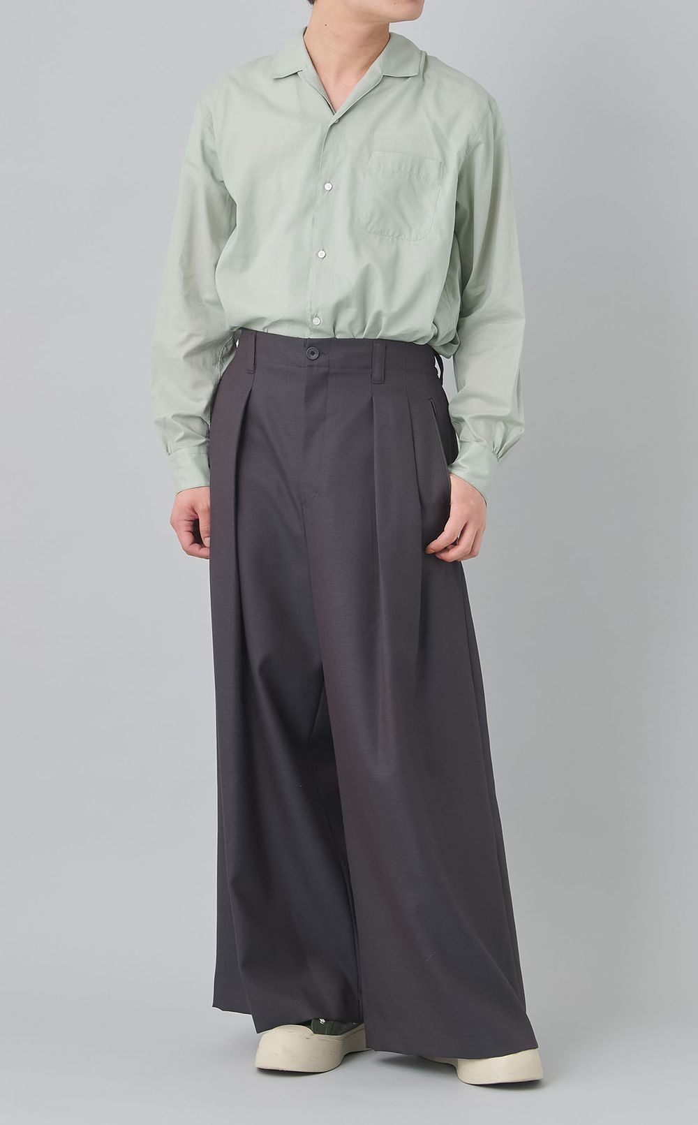 シャンブレーウールバギーパンツ