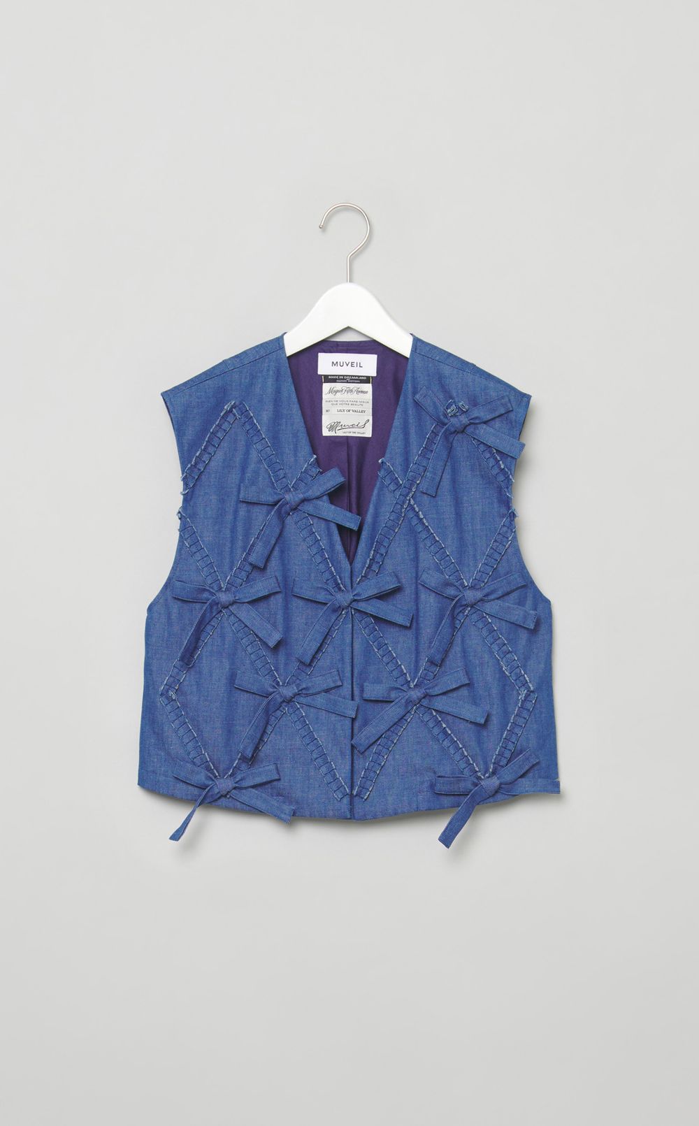 リボンデニムベストブラウス