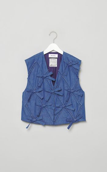 リボンデニムベストブラウス