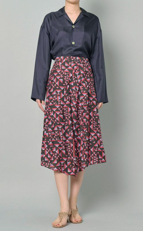 オープンカラーサテンツイルシャツ