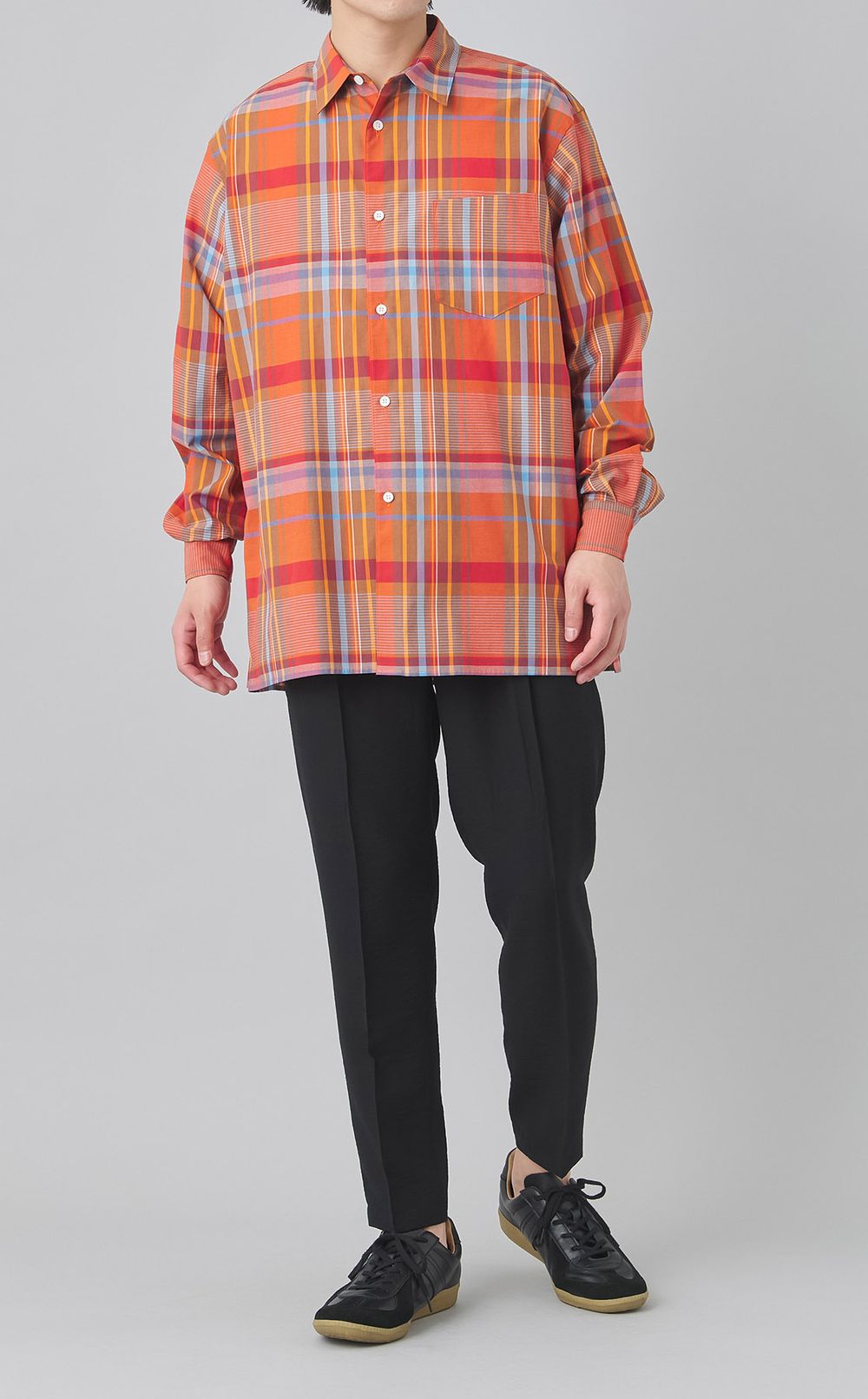 コットンチェックスクエアヘムシャツ