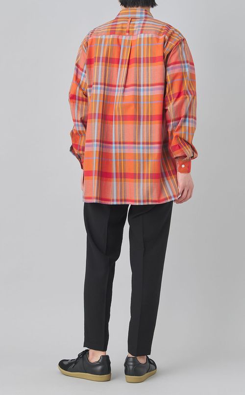 コットンチェックスクエアヘムシャツ