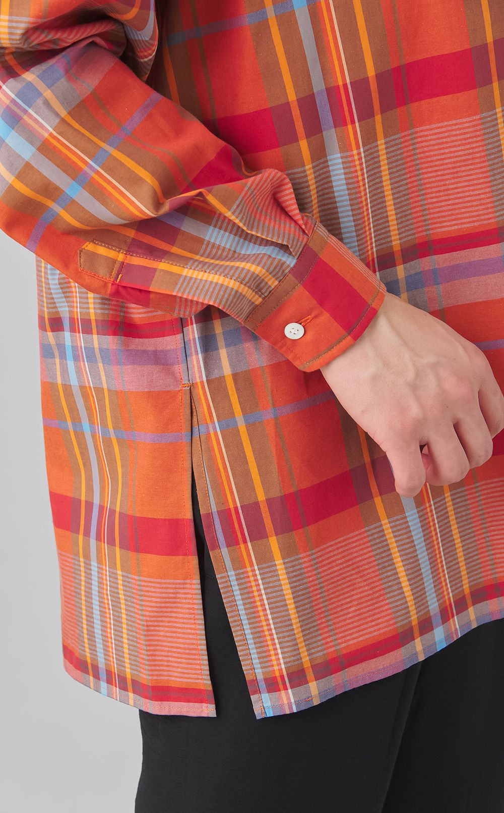 コットンチェックスクエアヘムシャツ