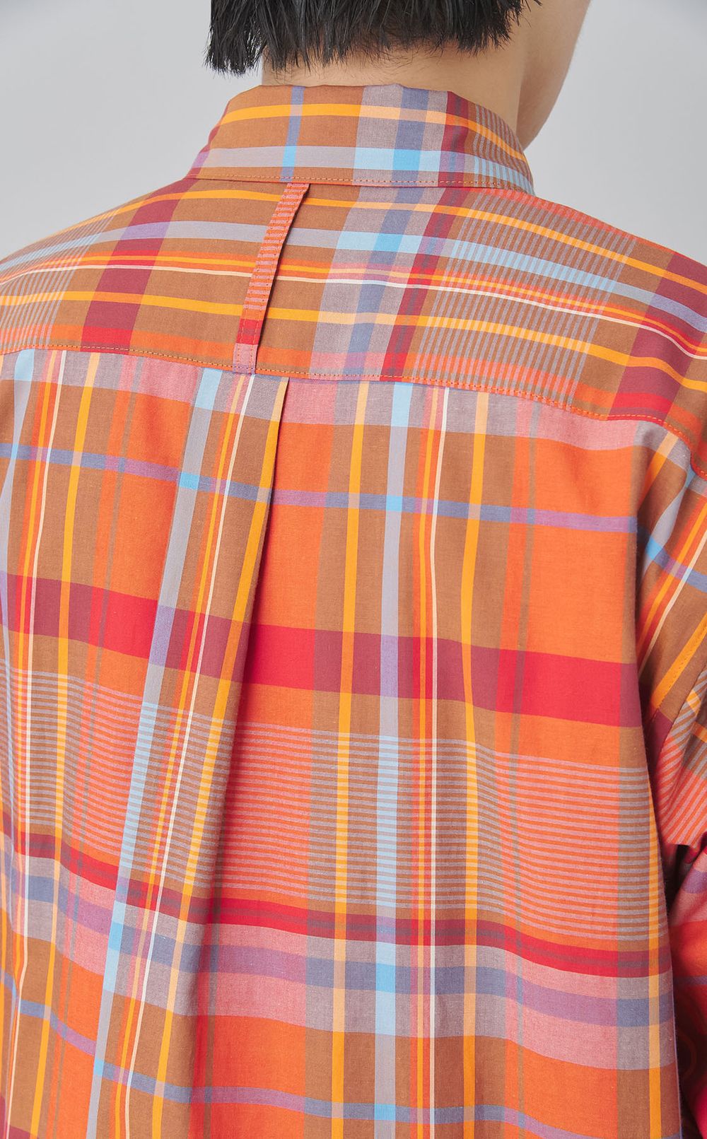 コットンチェックスクエアヘムシャツ