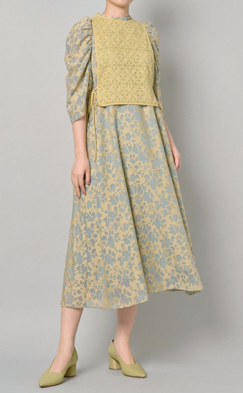 2way異素材ギャザースリーブドレス