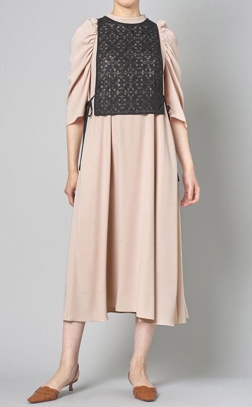 2way異素材ギャザースリーブドレス