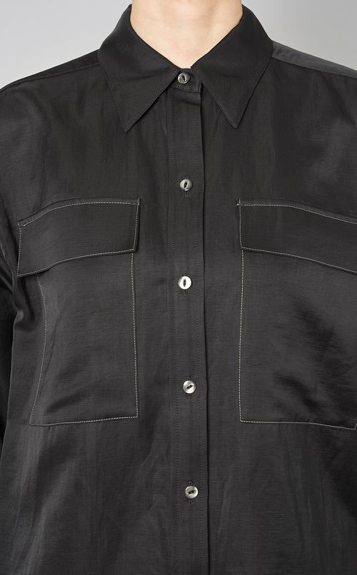 サテン七分袖ワークシャツ