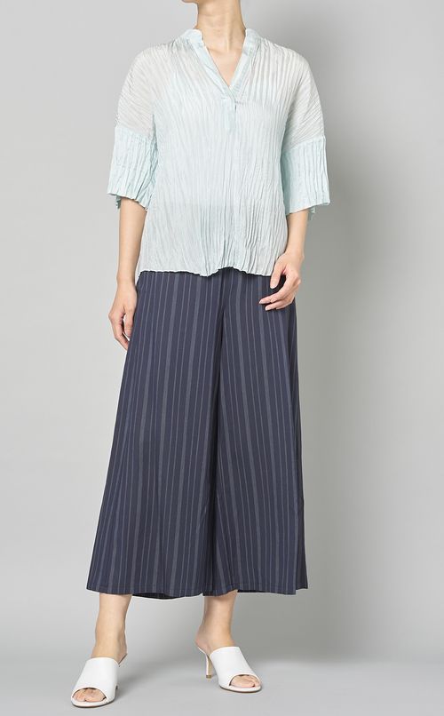 プリーツバンドカラープルオーバーブラウス