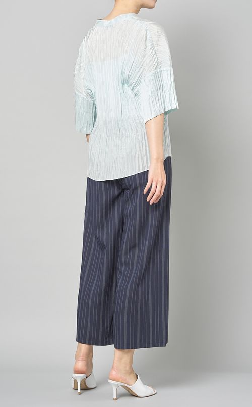 プリーツバンドカラープルオーバーブラウス