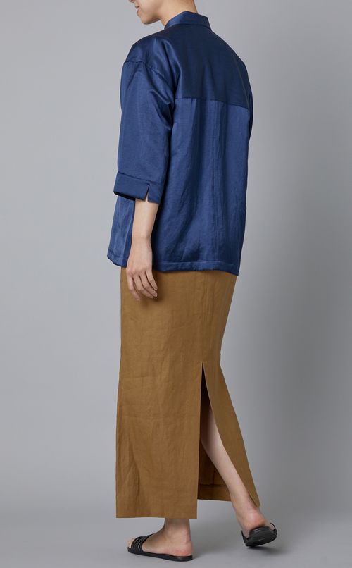 サテン七分袖ワークシャツ