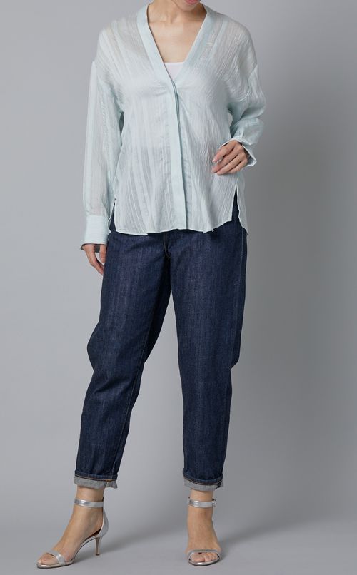 ドレーピーストライプVネックブラウス