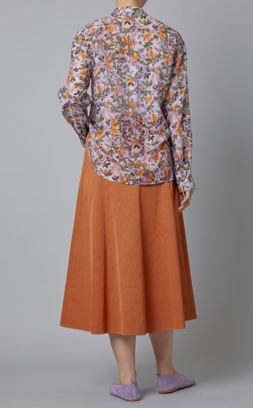 フラワープリントバンドカラーブラウス