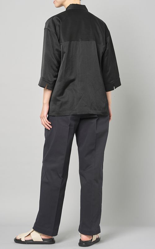 サテン七分袖ワークシャツ