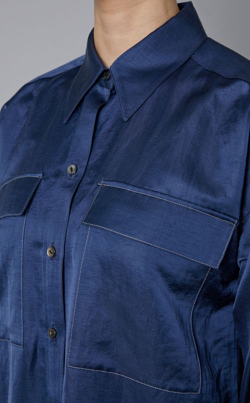 サテン七分袖ワークシャツ