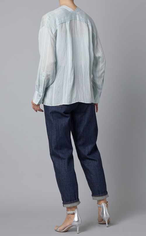 ドレーピーストライプVネックブラウス