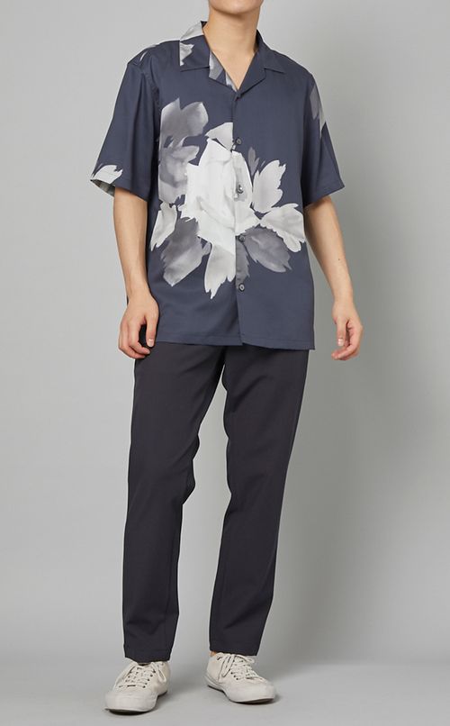 コットンポリエステルテーパードパンツ