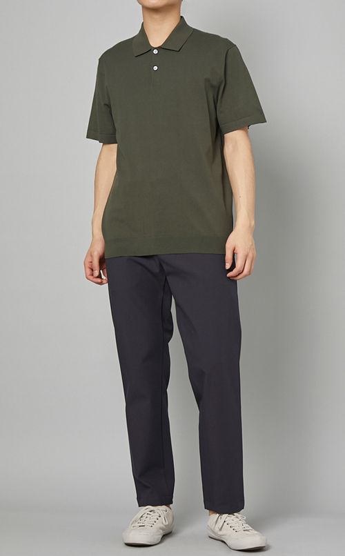 コットンポリエステルテーパードパンツ