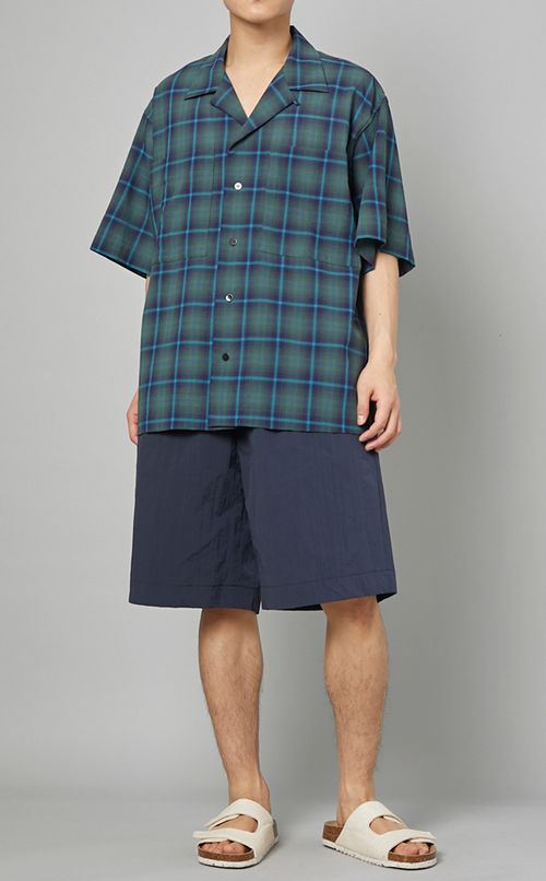 チェック柄オープンカラーシャツ