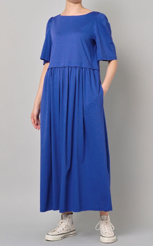 ギャザー切替ジャージワンピース