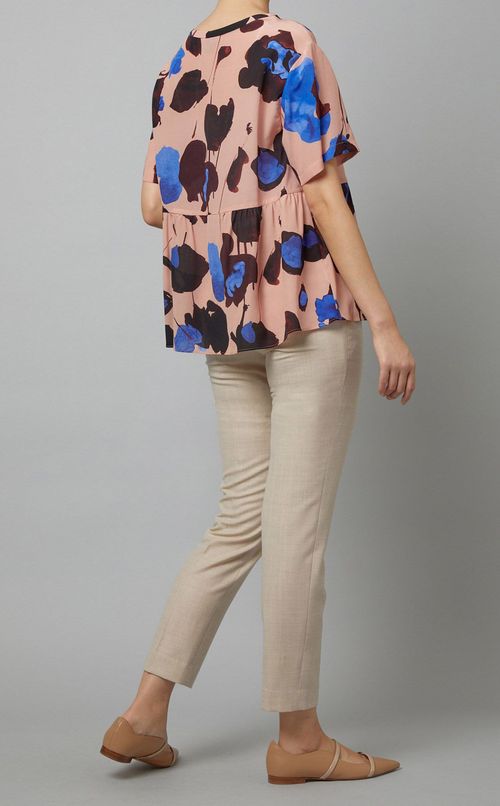 プリントクルーネックフレアブラウス