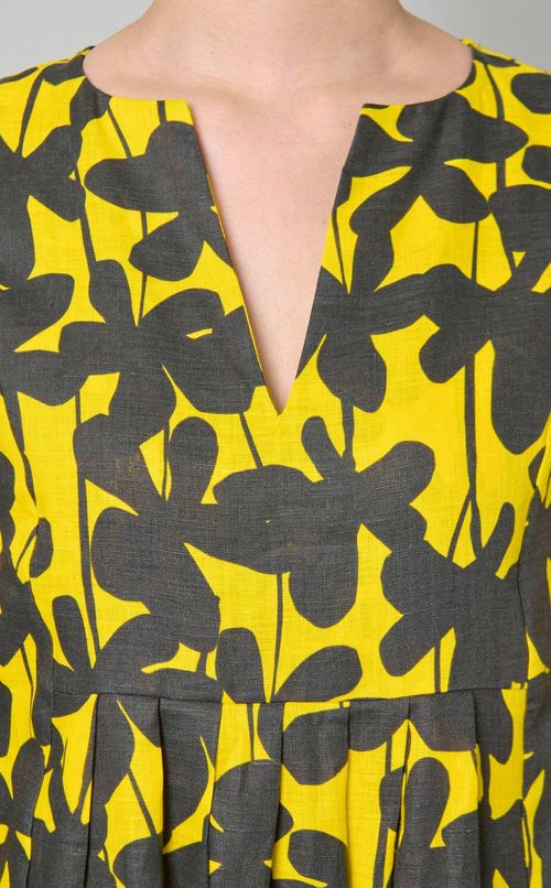 ブラックフラワープリントリネンワンピース