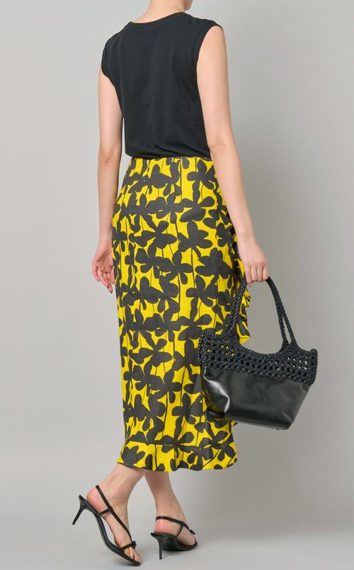 ブラックフラワープリントリネンスカート