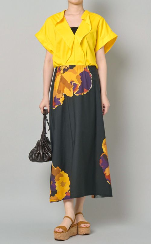 ポプリンストレッチフリルネックシャツ