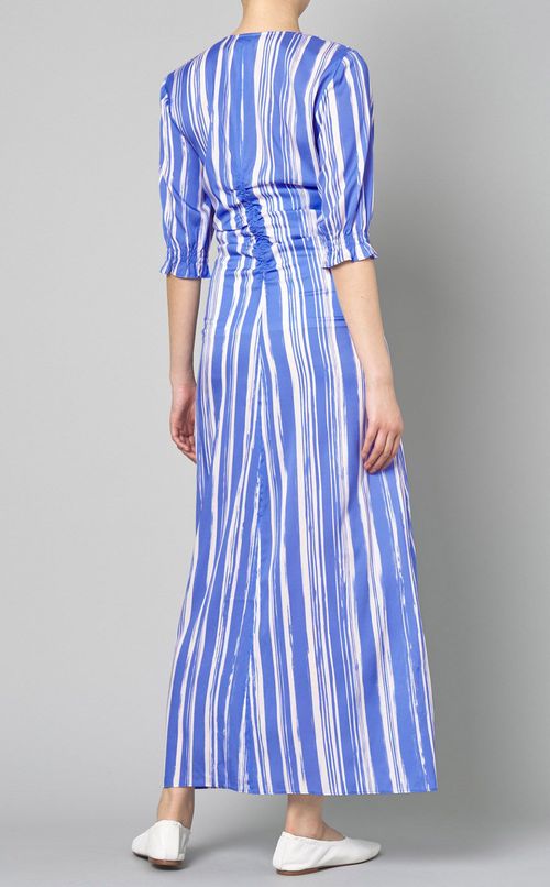 ストライププリントウエストギャザードレス