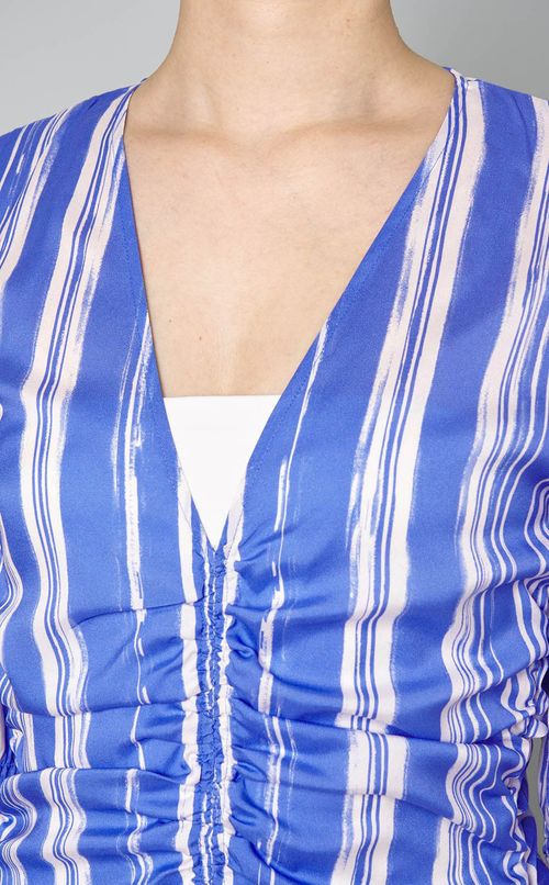 ストライププリントウエストギャザードレス