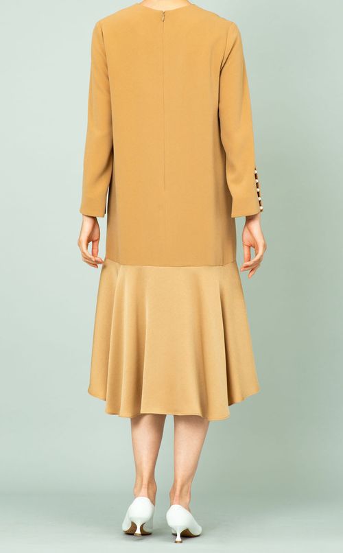 袖パールフレアワンピース