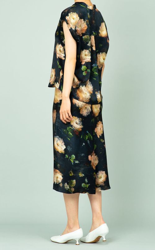 フラワープリントシルクブラウス