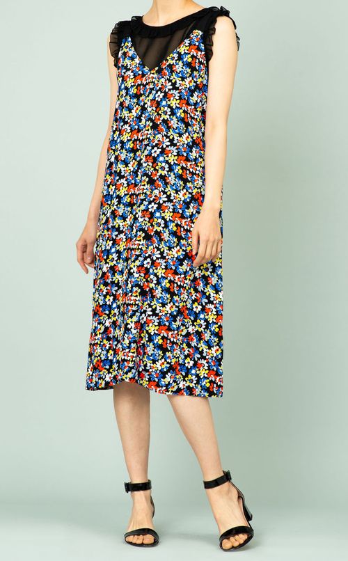 フラワープリントVネックワンピース