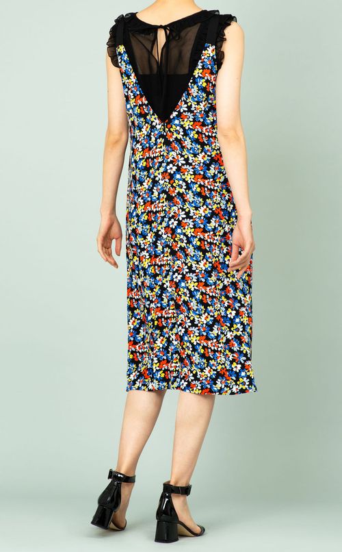 フラワープリントVネックワンピース