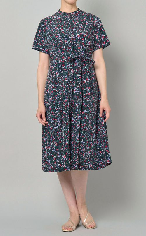 ベルト付フラワープリントワンピース