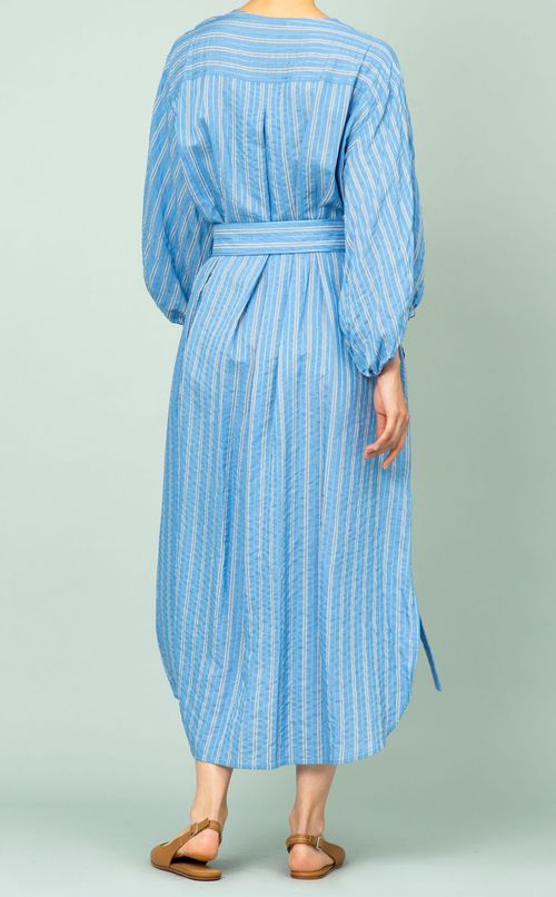 ストライプパフスリーブロングワンピース