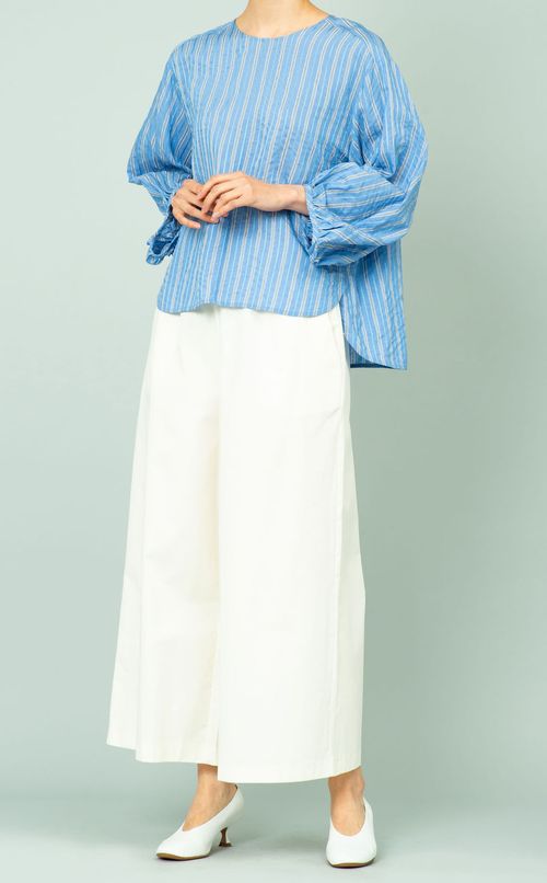 ストライプパフスリーブブラウス