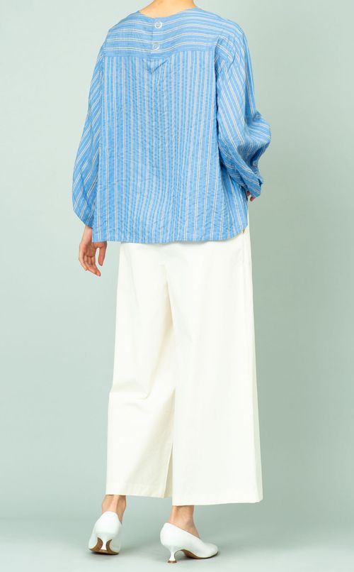 ストライプパフスリーブブラウス