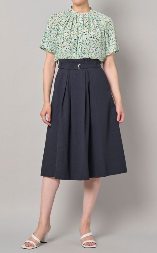 フラワープリントギャザーブラウス