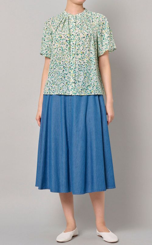 フラワープリントギャザーブラウス