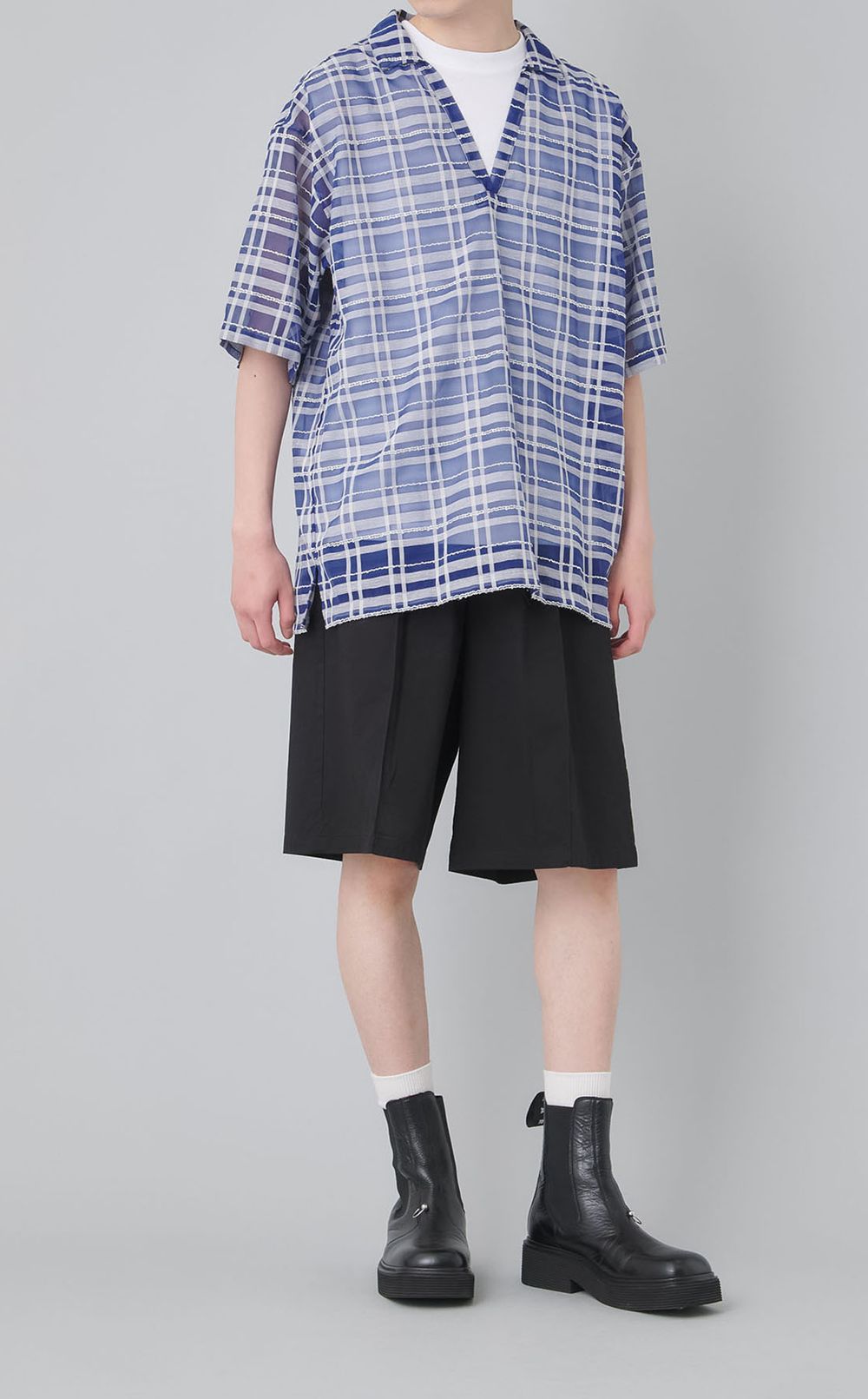 《手洗い可》リラックスチェックプルオーバーシャツ