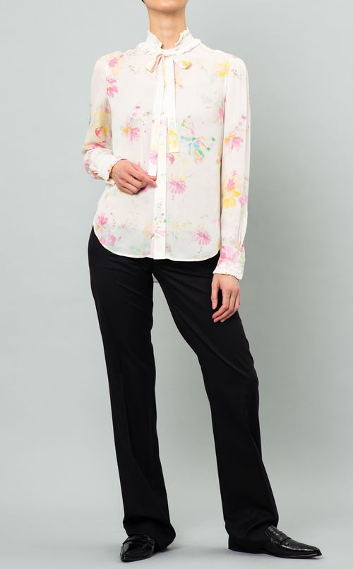 フラワープリントボウタイブラウス