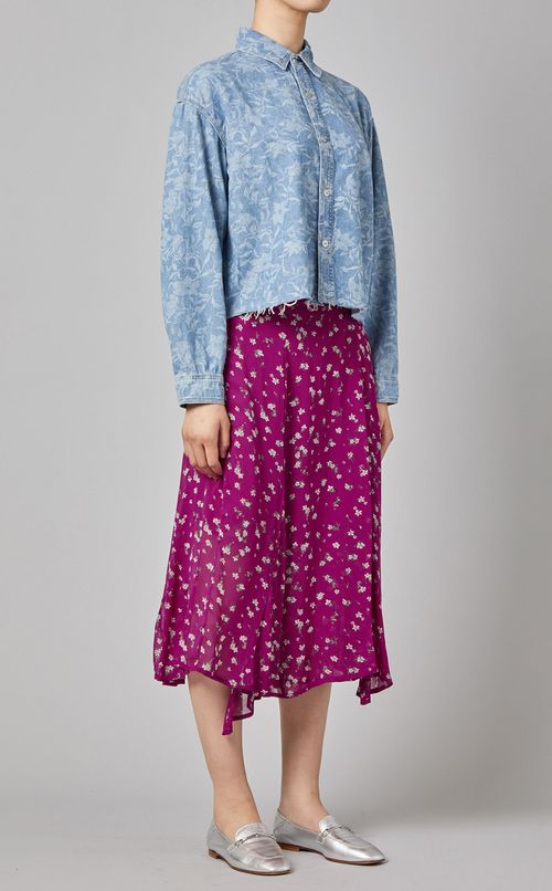 クロップドデニムプリントオーバーシャツ