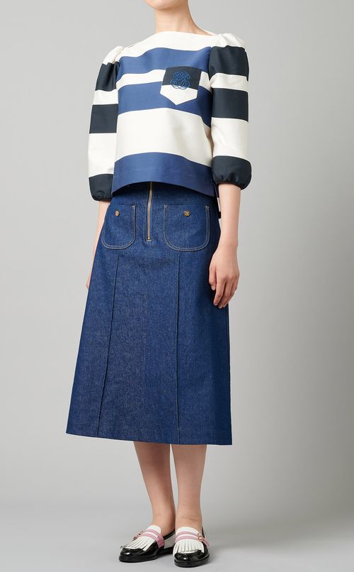 パフスリーブボーダーブラウス