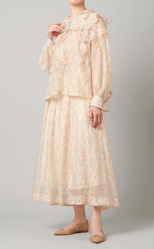 フラワープリントフリルブラウス